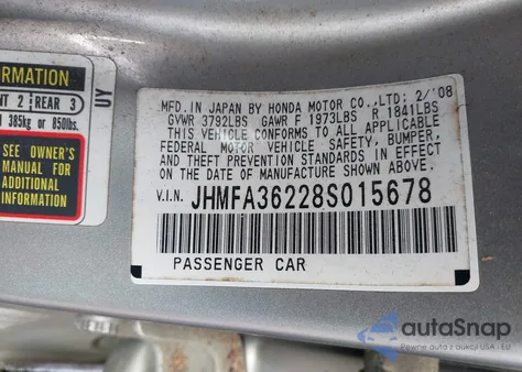 2008 Honda Civic Hybrid from USA, damaged, VIN JHMFA36228S015678